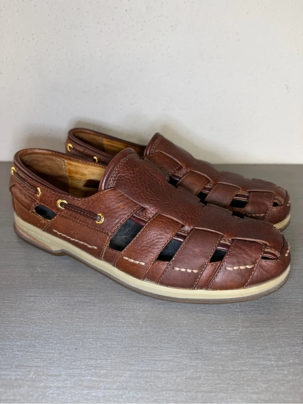 Sperry Top Sider Gold Cup Fisherman Sandals Men’s Size 9M Brown Leather